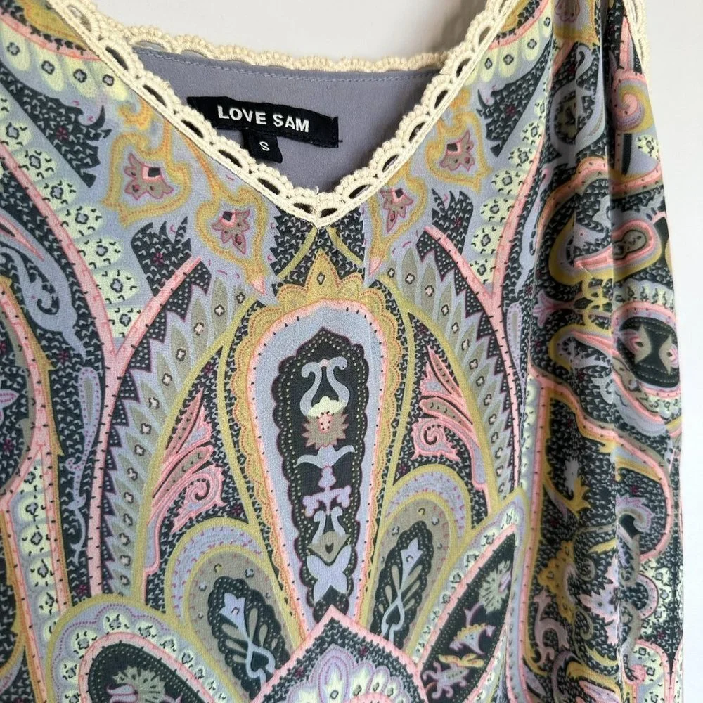 Love Sam Lined Sundress Maxi Small Print Blue Pick Green Flowing Adjustable - Picture 2 of 5